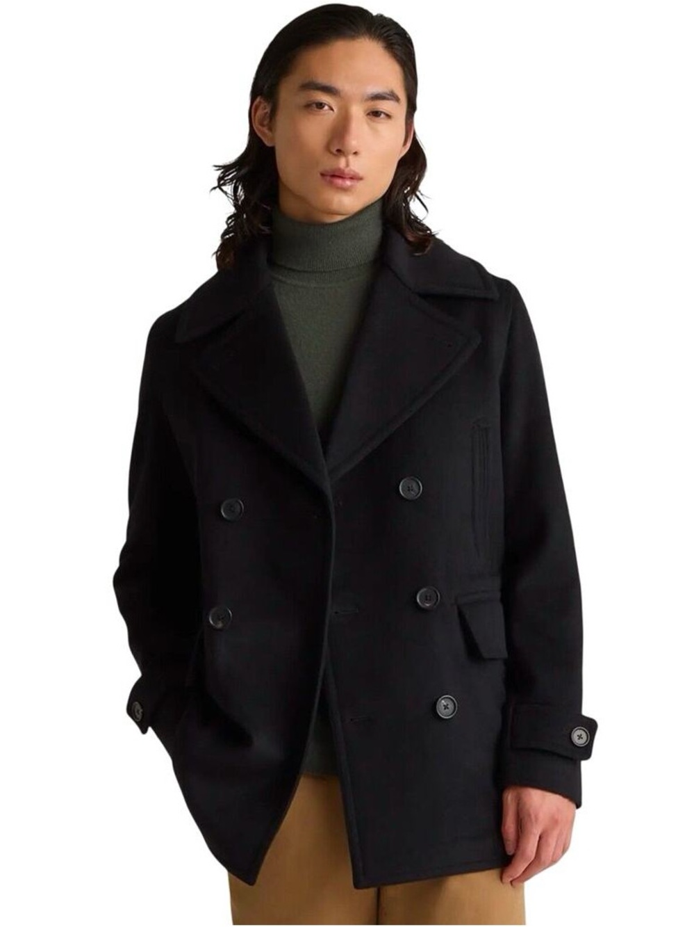Quince Italian Wool Black Double-Breasted Peacoat size Small. New without tag